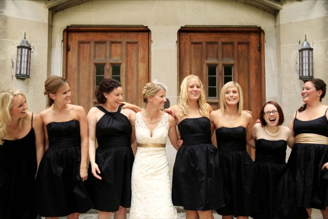bride, bridesmaids, black dresses, scaritt bennett, nashville, wedding